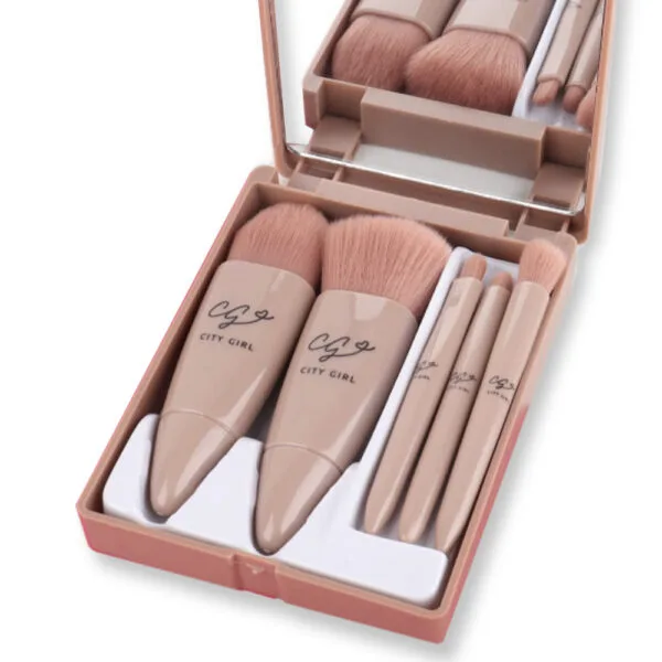 SET DE BROCHAS POR 5 PCS CON ESTUCHE RIGIDO Y ESPEJO CITY GIRL ZY-8291