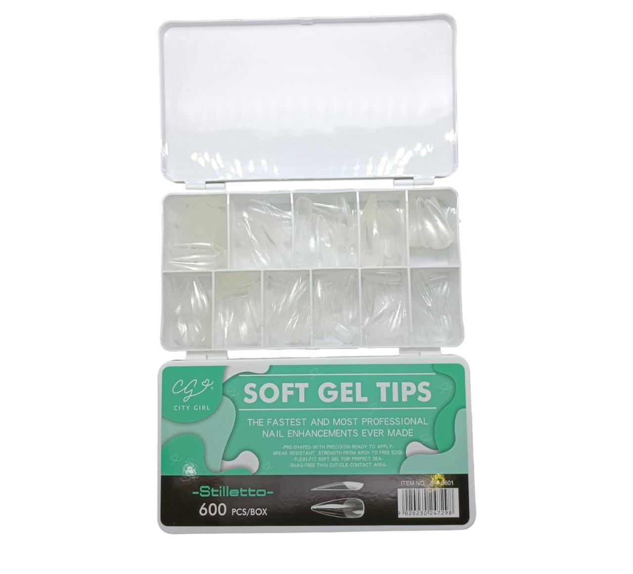TIPS PARA SOFT GEL STILLETO, 600 UNIDADES CITY GIRL JPT-H601*120