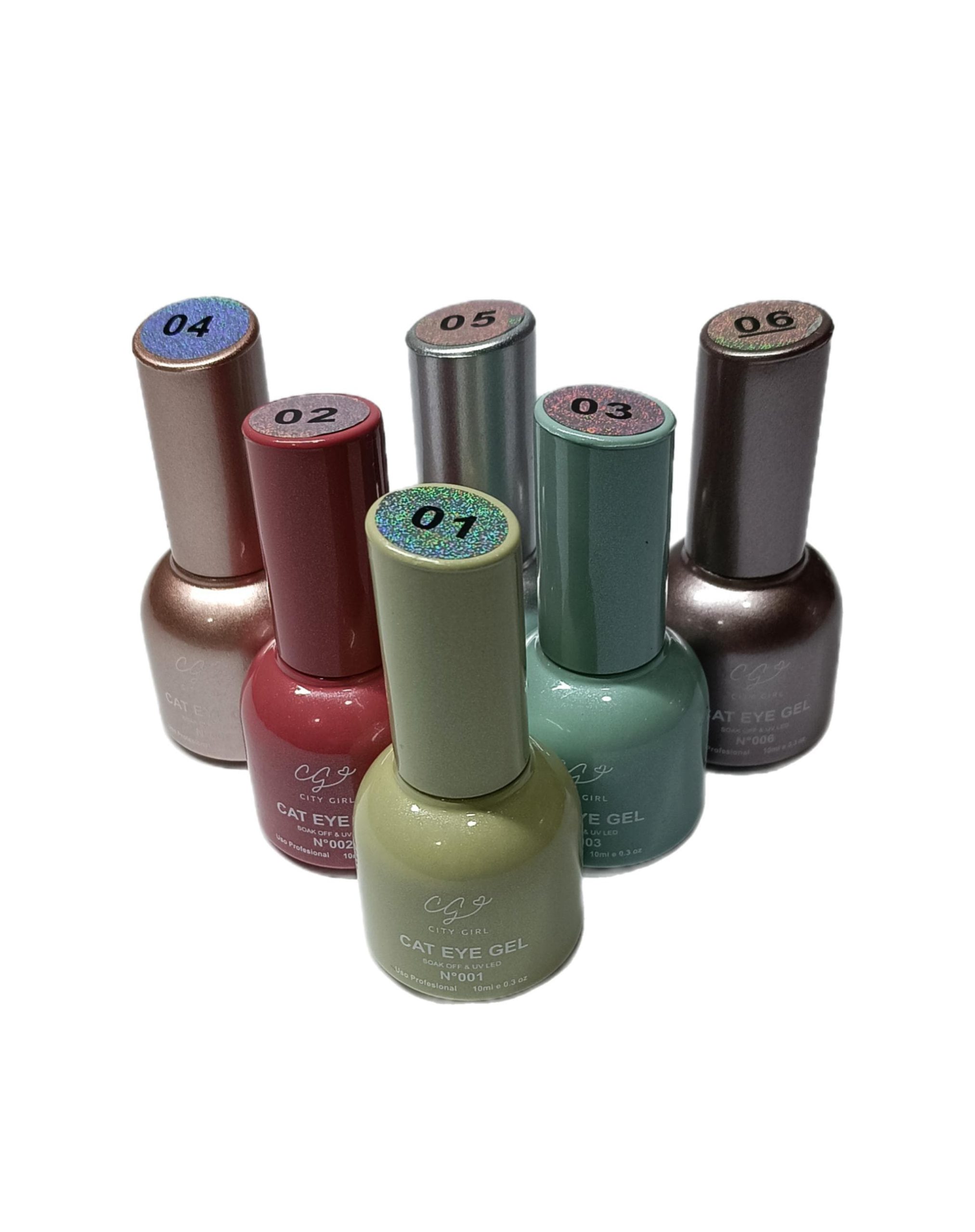 KIT DE ESMALTES SEMIPERMANENTES OJO DE GATO CITY GIRL X6U, 2 SERIES X6 COLORES, SERIE A (1-6) SERIE B (7-12). PX2430*576