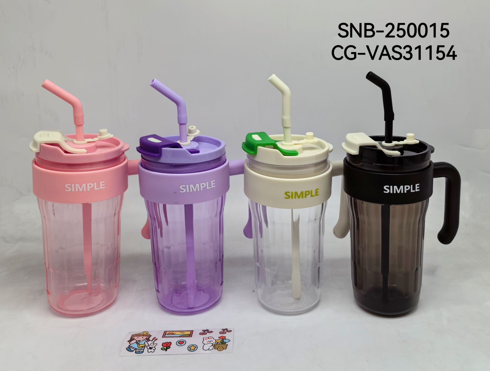 VASO DE PLASTICO SIMPLE CON SORBETE Y MANIJA, 4 COLORES CITY GIRL SNB-250015*50