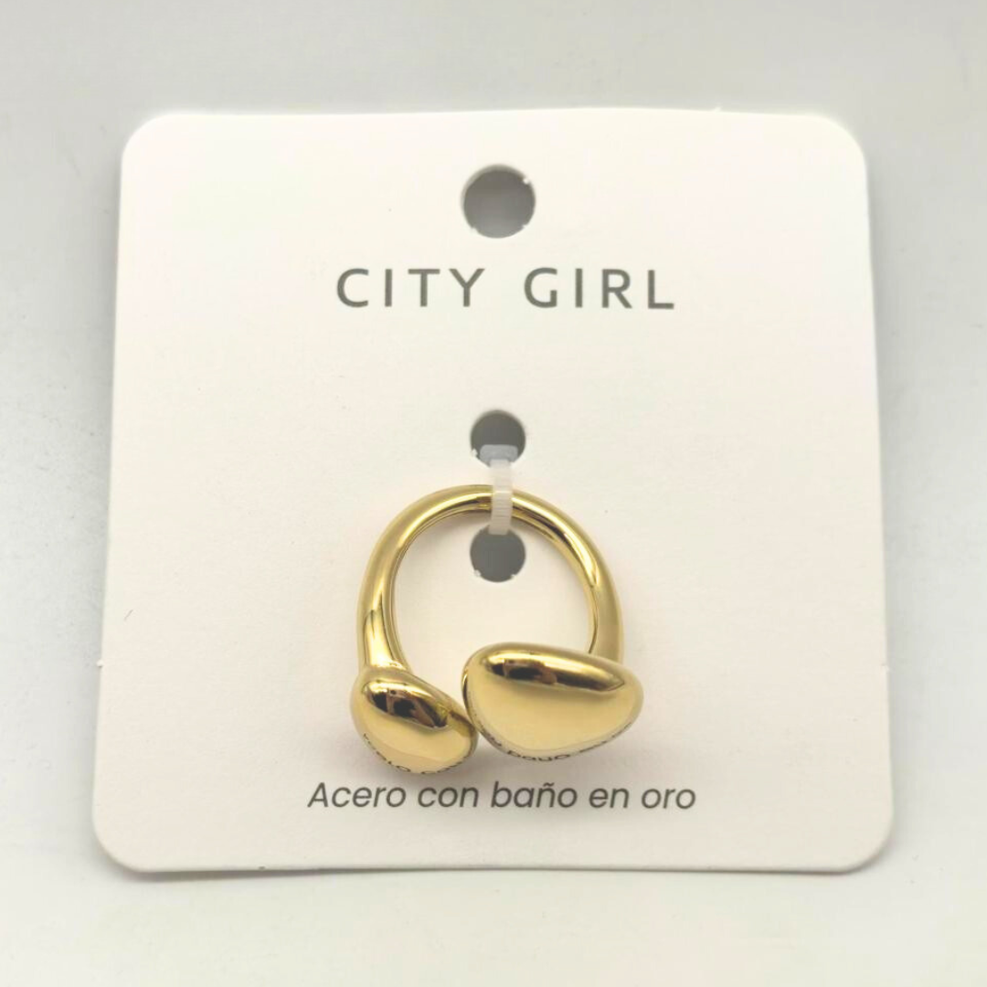 ANILLO DE ACERO BAÑADO EN ORO CITY GIRL (PAQUETE X 12 UNID.) 4460-2521