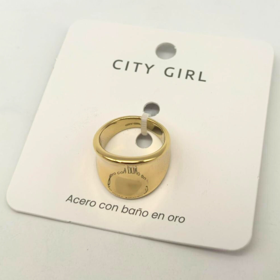 ANILLO DE ACERO BAÑADO EN ORO CITY GIRL (PAQUETE X 12 UNID.) 4460-2524