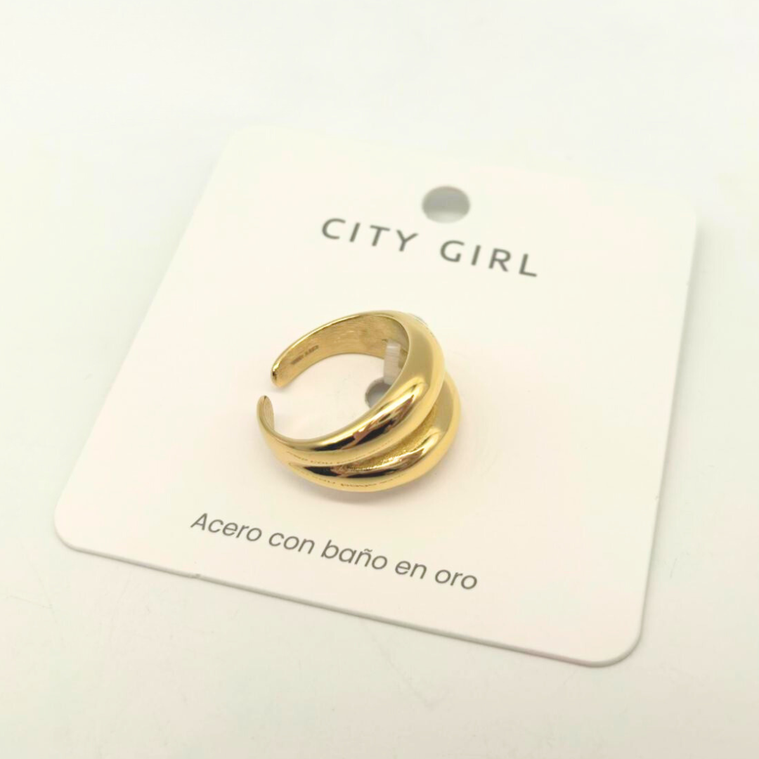 ANILLO DE ACERO BAÑADO EN ORO CITY GIRL (PAQUETE X 12 UNID.) 4460-2525