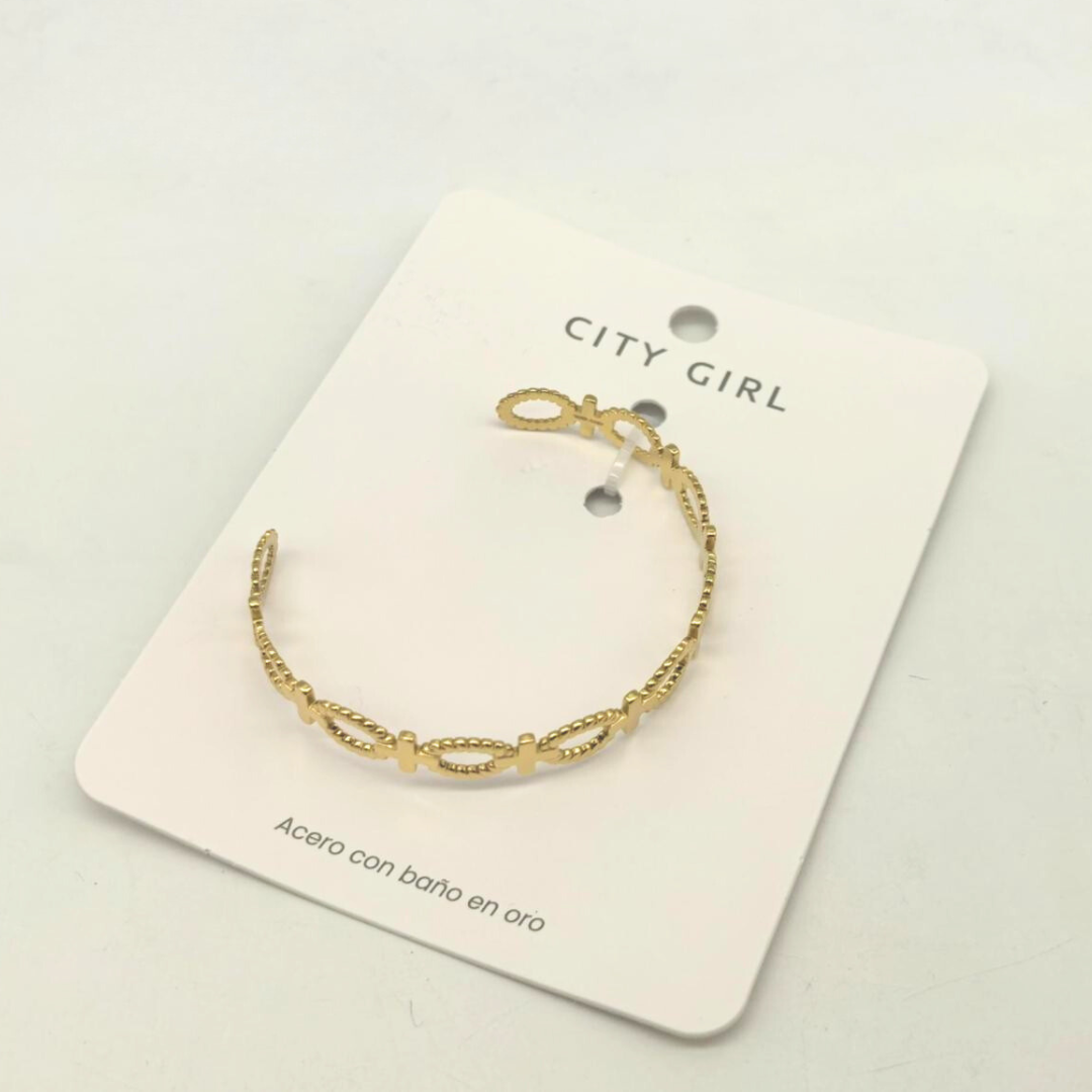 PULSERA DE ACERO EN BAÑO DE ORO CITY GIRL (PAQUETE X 12 UNID.) C-35