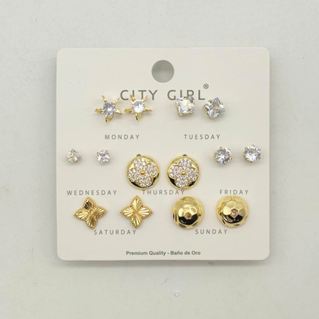 KIT DE AROS ACERO CON BAÑO EN ORO CITY GIRL (PAQUETE X 12 UNID.) D-5116-14