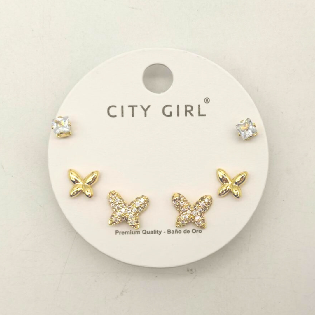 KIT DE AROS ACERO CON BAÑO EN ORO CITY GIRL (PAQUETE X 12 UNID.) D-5116-18