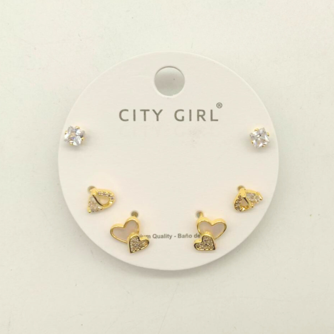 KIT DE AROS ACERO CON BAÑO EN ORO CITY GIRL (PAQUETE X 12 UNID.) D-5116-23