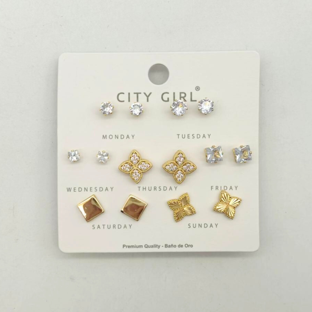 KIT DE AROS ACERO CON BAÑO EN ORO CITY GIRL (PAQUETE X 12 UNID.) D-5116-7