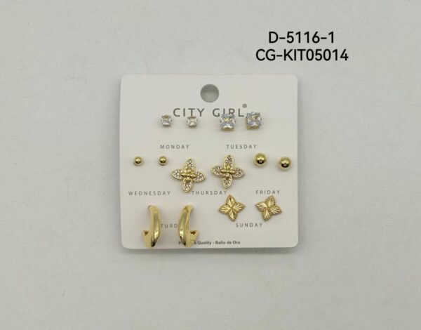 KIT DE AROS ACERO CON BAÑO EN ORO CITY GIRL (PAQUETE X 12 UNID.) D-5116-1