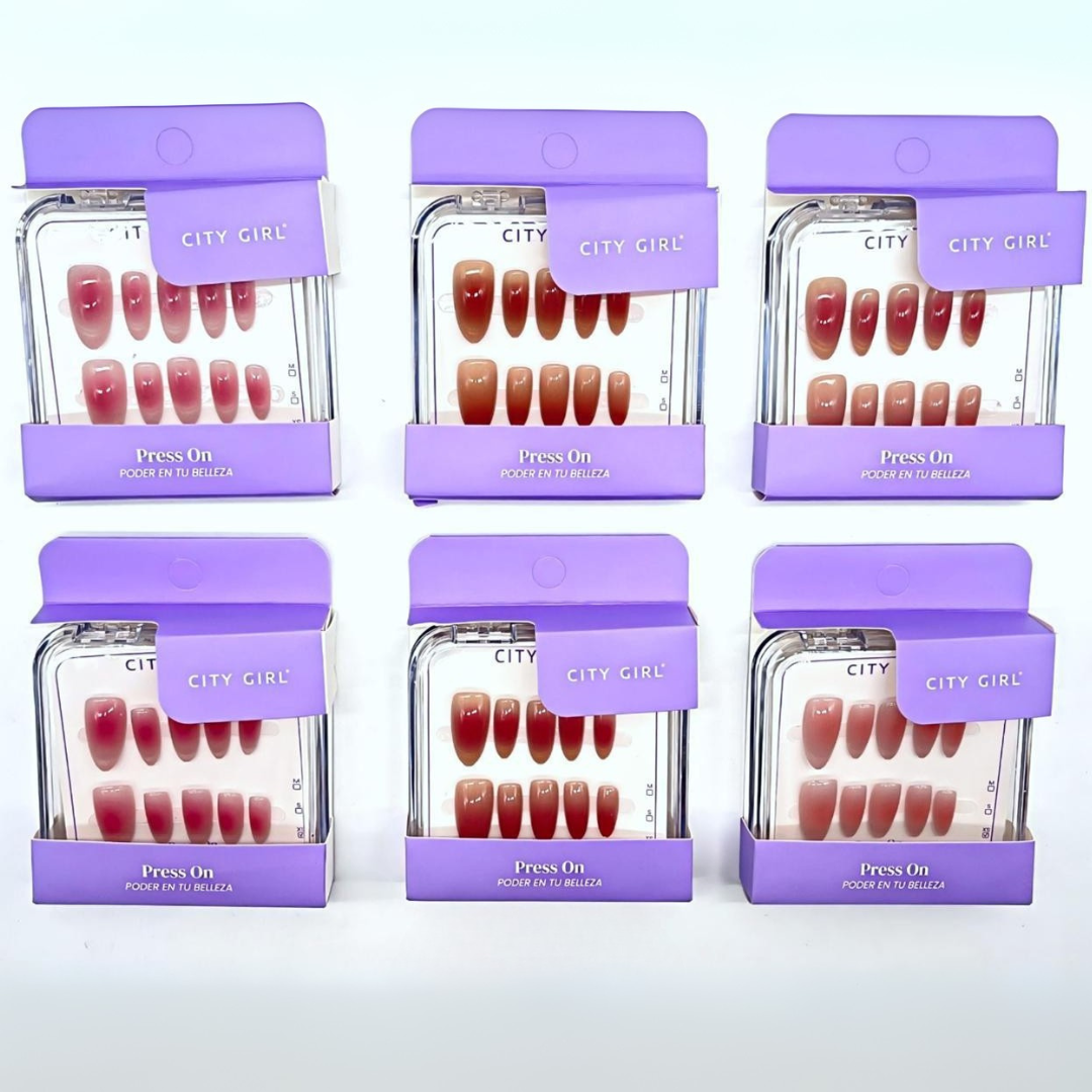PRESS ON UÑAS POSTIZAS ALMENDRA CON OJO DE GATO CITY GIRL GO-25025