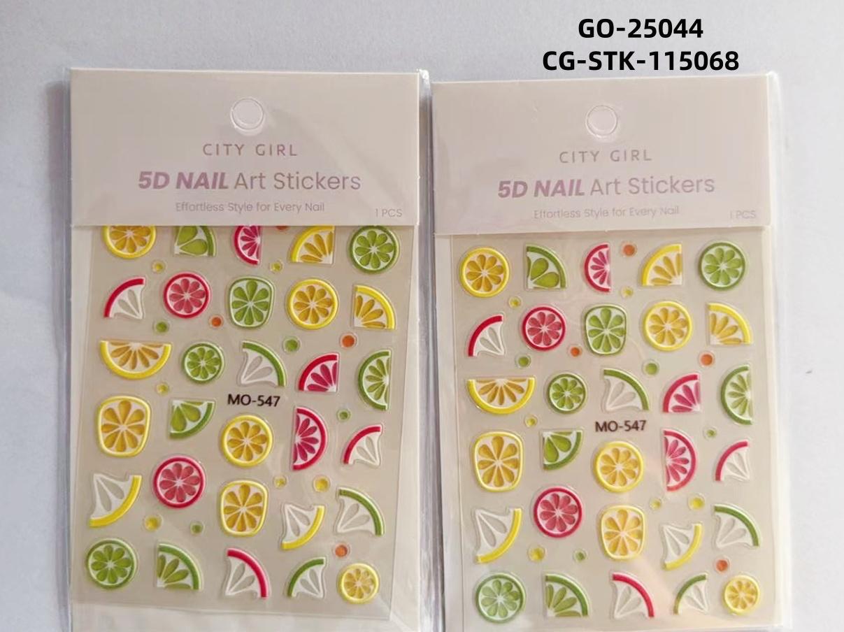 STICKERS DE FRUTAS 5D PARA UÑAS PAUETE X 12U, GO-25044