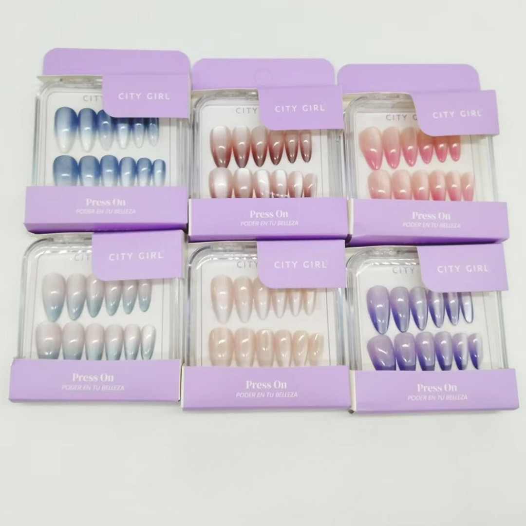 PRESS ON ALMENDRA + OJO DE GATO + DEGRADÉ CITY GIRL GO-25016*720