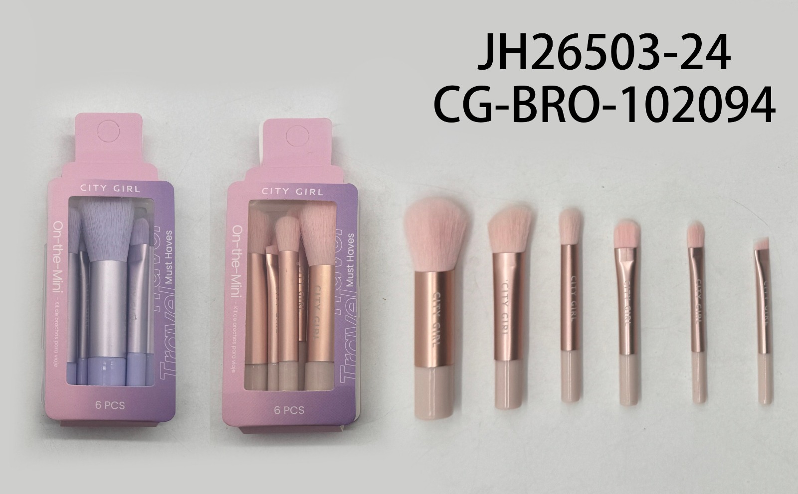 SET DE BROCHAS MINI PARA VIAJE, 2 COLORES X6 PCS CITY GIRL JH26503-24*600