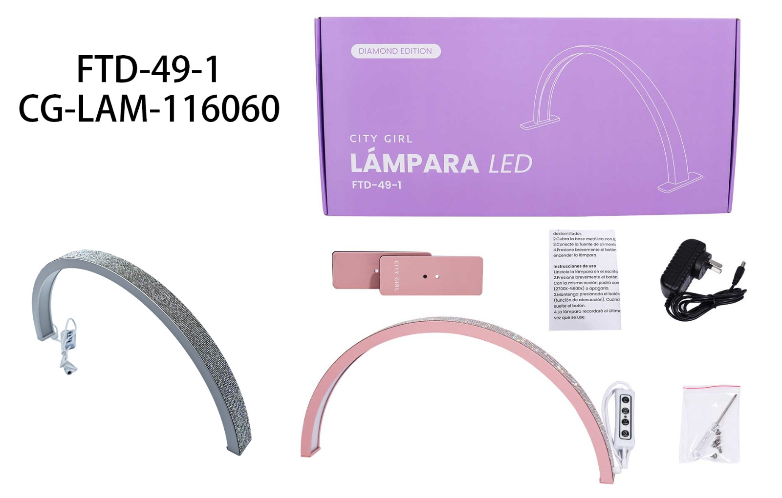 LAMPARA DE MESA MEDIA LUNA CON STRASS 25W CITY GIRL FTD-49-1*10