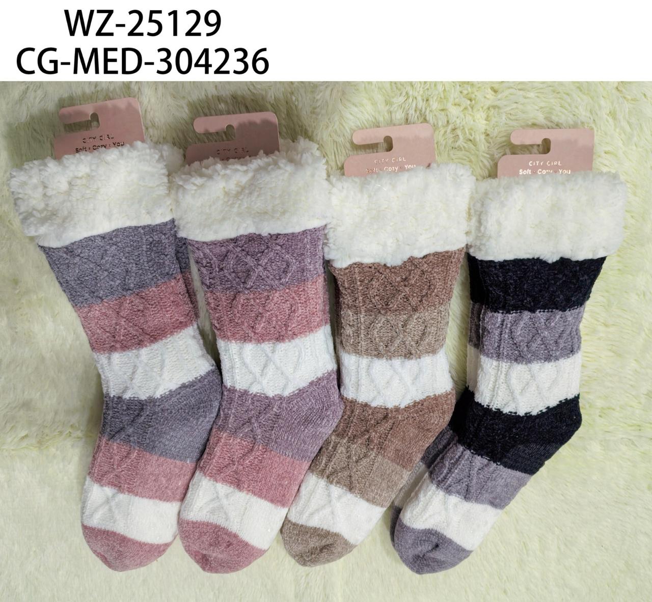 PANTUMEDIAS "FRANJAS TRICOLOR" DE CORDERITO, PAQUETE X12 PARES CITY GIRL WZ-25129*180