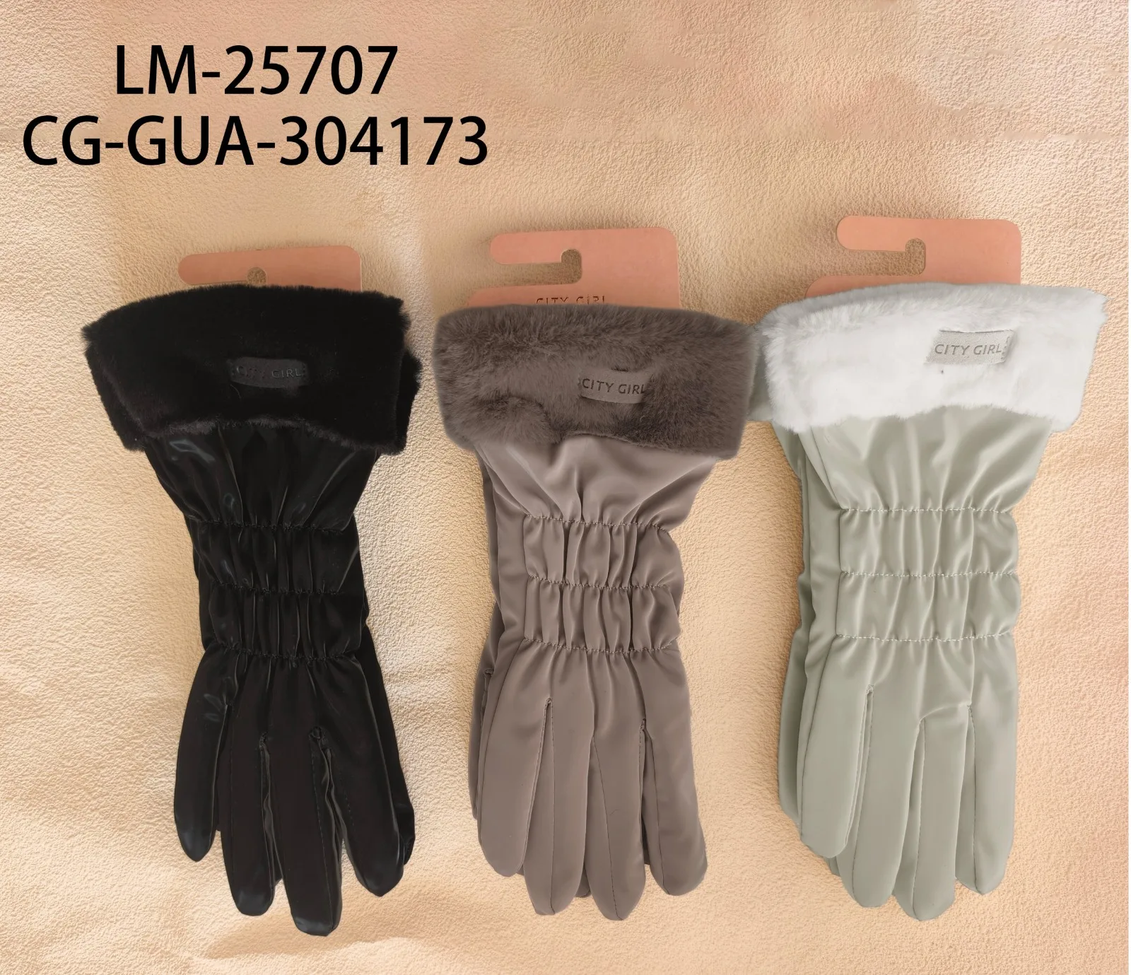 GUANTES IMPERMEABLES CON PELUCHITO, 3 COLORES CITY GIRL LM-25707*240