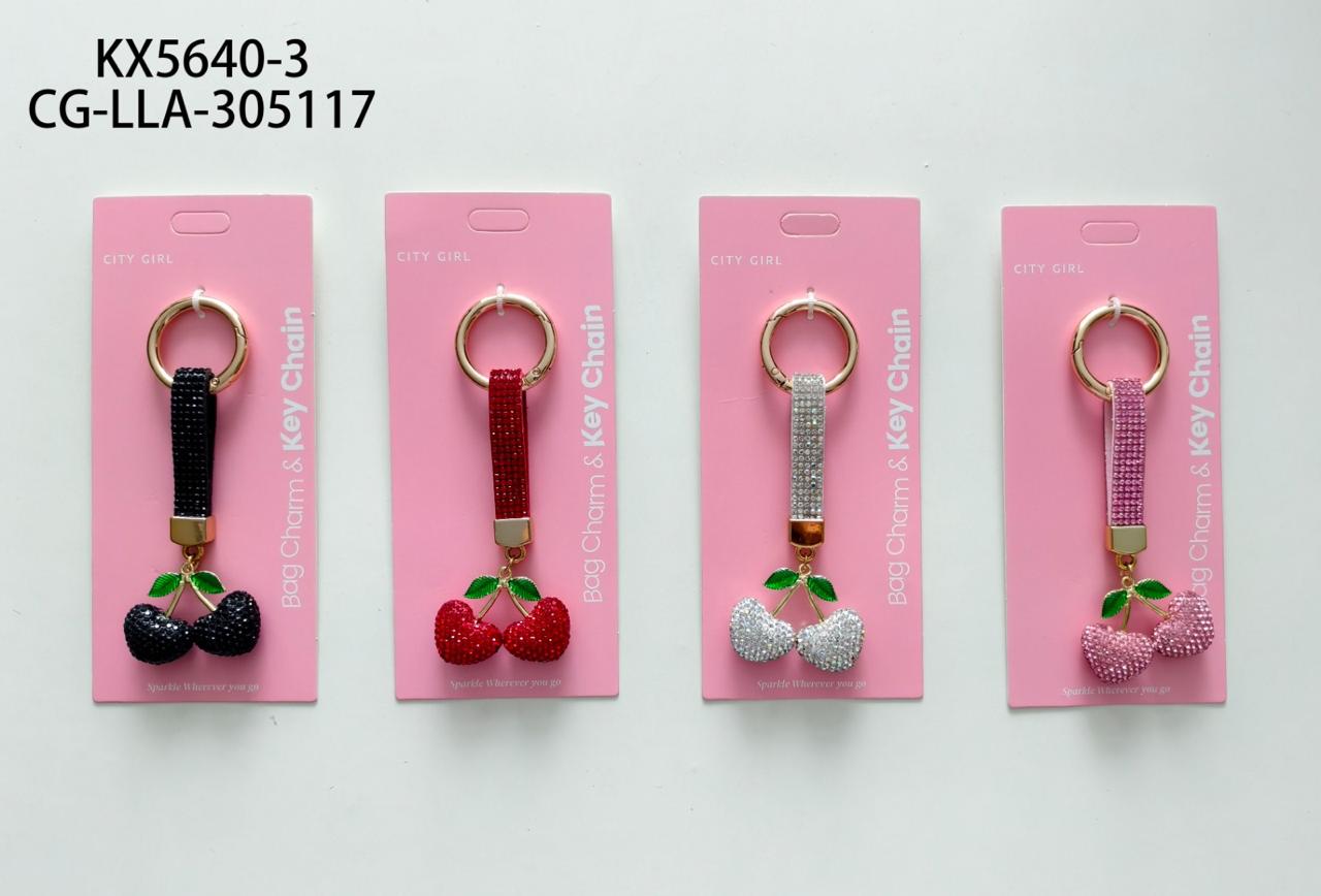 LLAVERO STRASS CEREZA CORAZON, 4 COLORES CITY GIRL KX5640-3*600