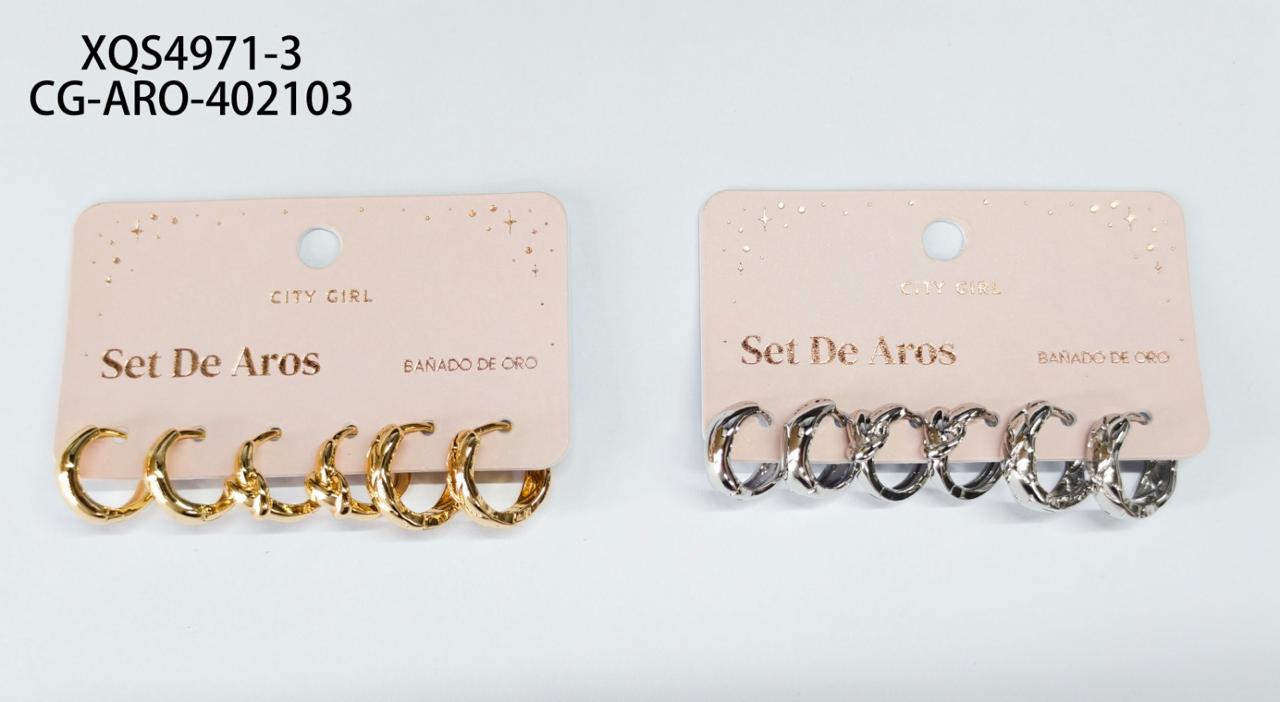 SET DE AROS (BAÑADOS EN ORO) CITY GIRL XQS4971-3*600