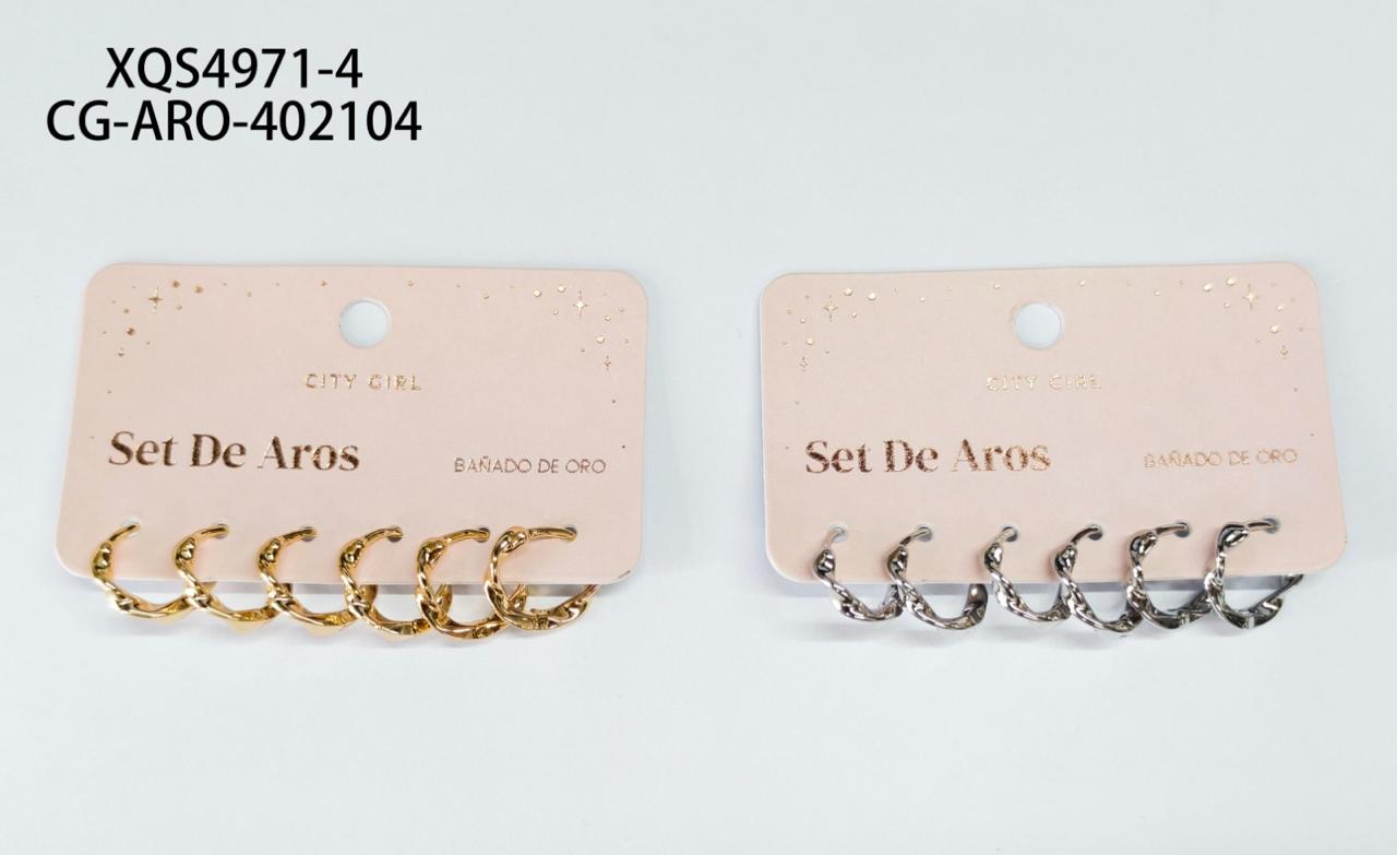 SET DE AROS (BAÑADOS EN ORO) CITY GIRL XQS4971-4*600