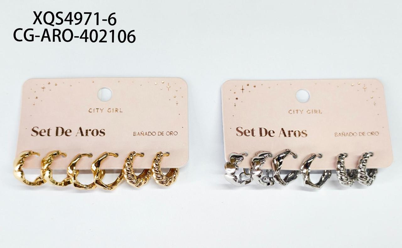 SET DE AROS (BAÑADOS EN ORO) CITY GIRL XQS4971-6*600