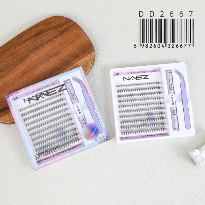 KIT DE PESTAÑAS CLUSTER DIY CON PEGAMENTO BOND AND SEAL Y PINZA DE APLICACIÓN 20D 0.07D MIX NAEZ DD2667