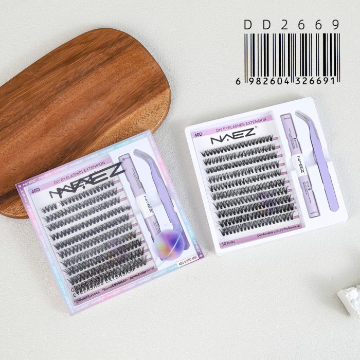 KIT DE PESTAÑAS CLUSTER DIY CON PEGAMENTO BOND AND SEAL Y PINZA DE APLICACIÓN 40D 0.07 MIX NAEZ DD2669
