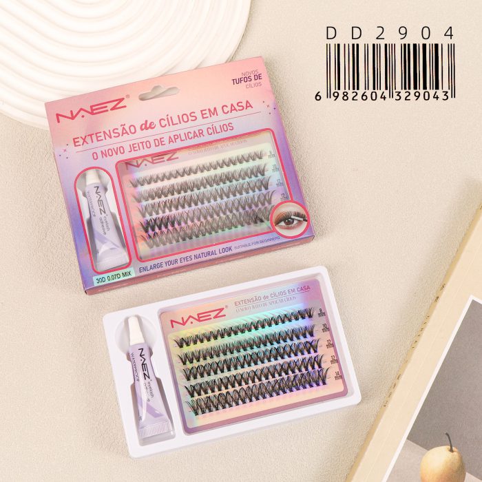 KIT DE PESTAÑAS CON PEGAMENTO 30D 0.07D MIX NAEZ DD2904