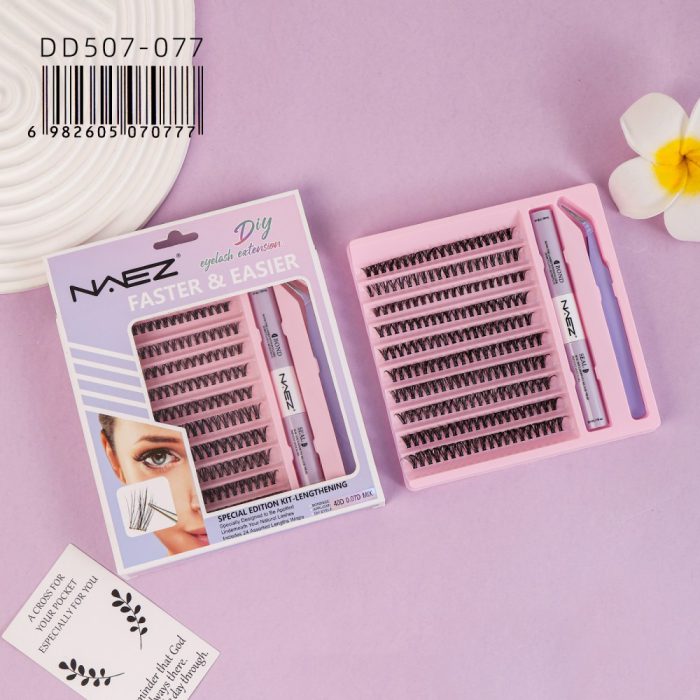KIT DE PESTAÑAS CLUSTER DIY CON PEGAMENTO BOND AND SEAL Y PINZA DE APLICACIÓN 40D 0.07D MIX NAEZ DD507-077