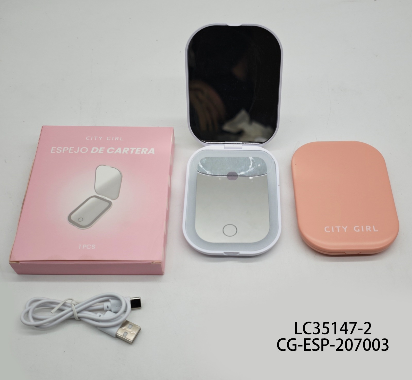 ESPEJO DE CARTERA CON LUZ LED, 2 COLORES CITY GIRL LC35147-2*200