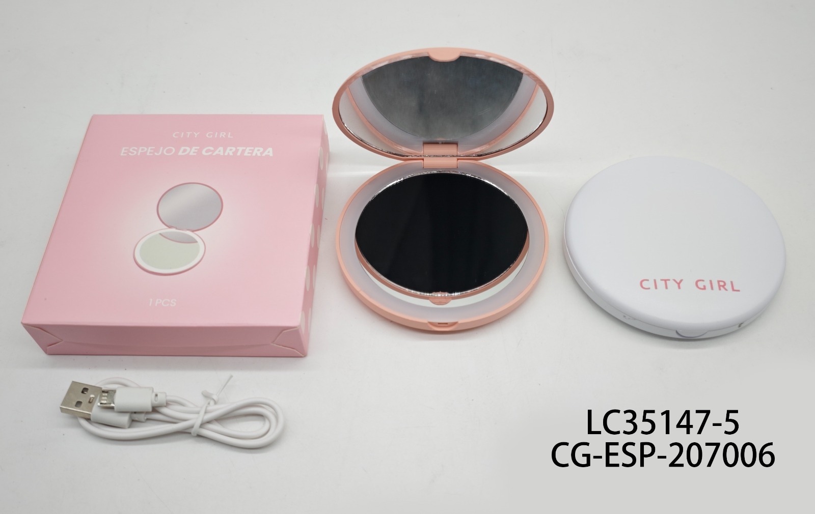 ESPEJO DE CARTERA CON LUZ LED, 2 COLORES CITY GIRL LC35147-5*100