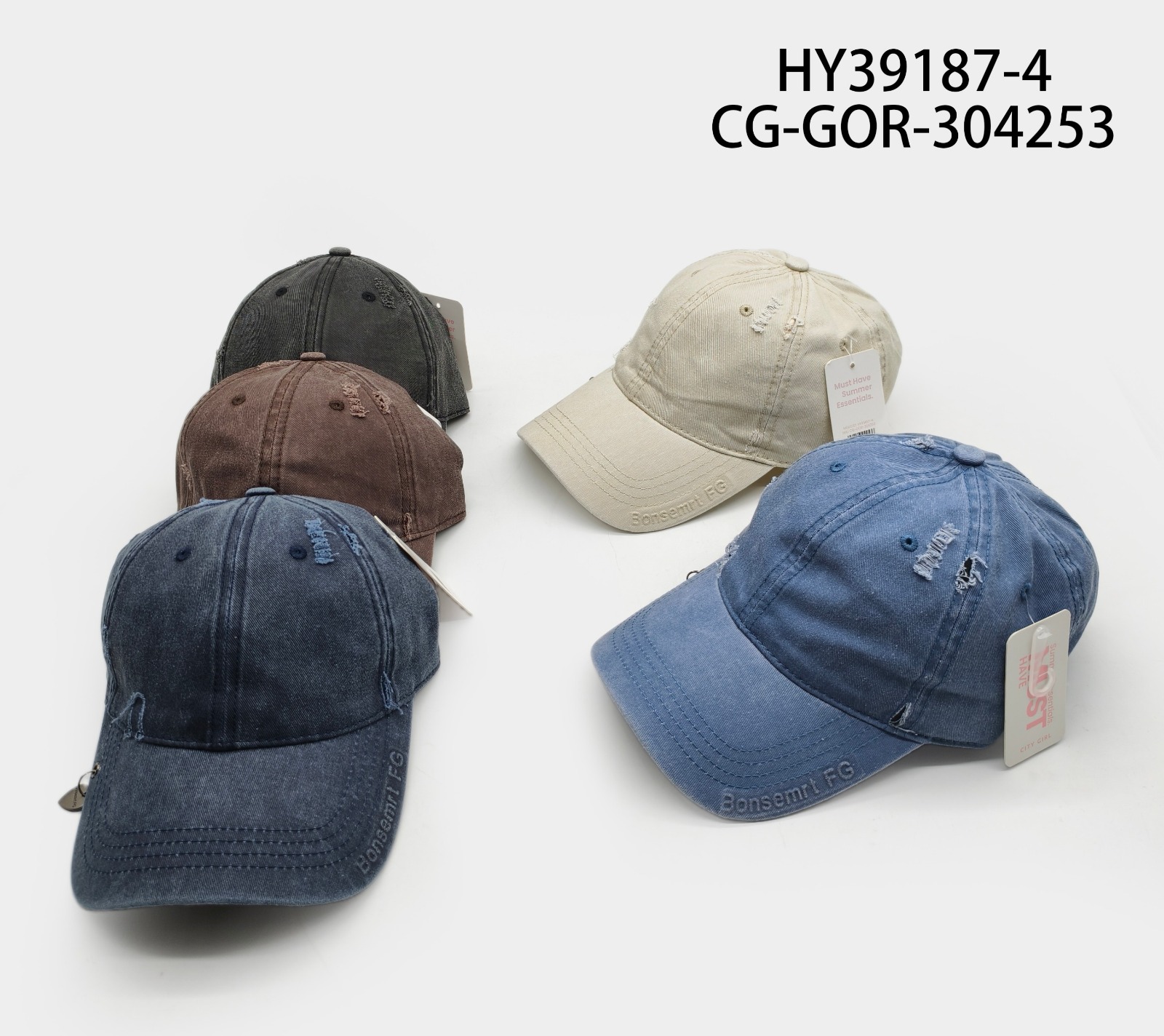GORRA TIPO JEANS CON ROTURAS, 5 COLORES CITY GIRL HY39187-4*240
