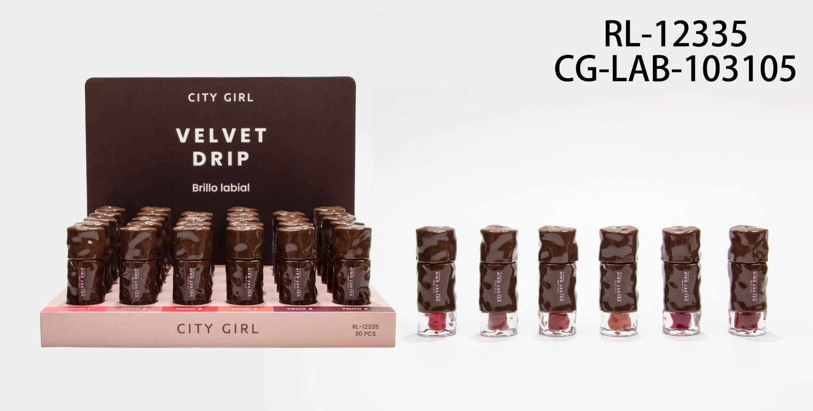 LIP GLOSS "VELVET DRIP", 6 TONOS CITY GIRL RL-12335*240