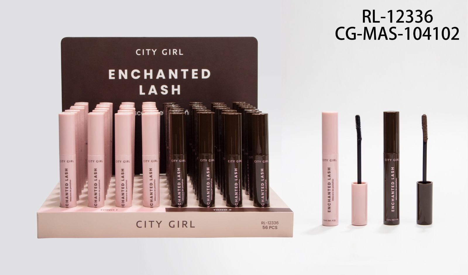 MASCARA DE PESTAÑAS, 2 COLORES (NEGRA Y MARRON) CITY GIRL RL-12336*448