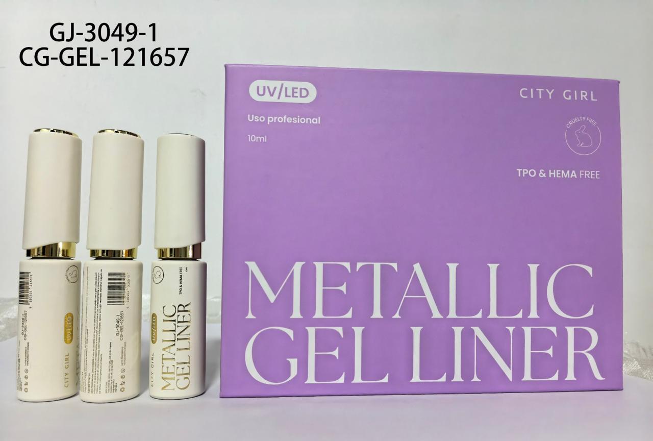 GEL METÁLICO LINER UV/LED, DORADO Y PLATEADO 10ML CITY GIRL GJ-3049*360